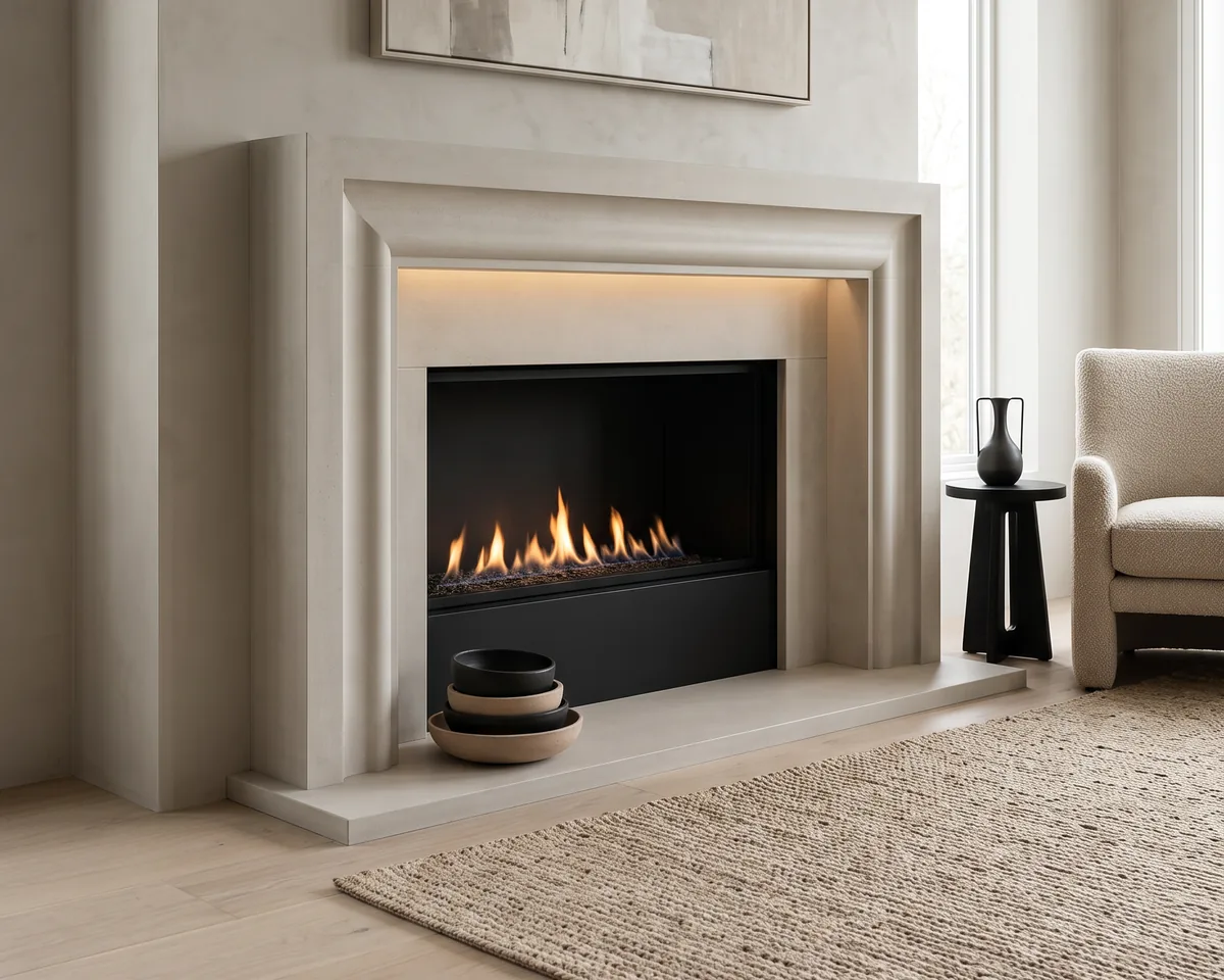 Cast stone fireplace mantel, model M-069