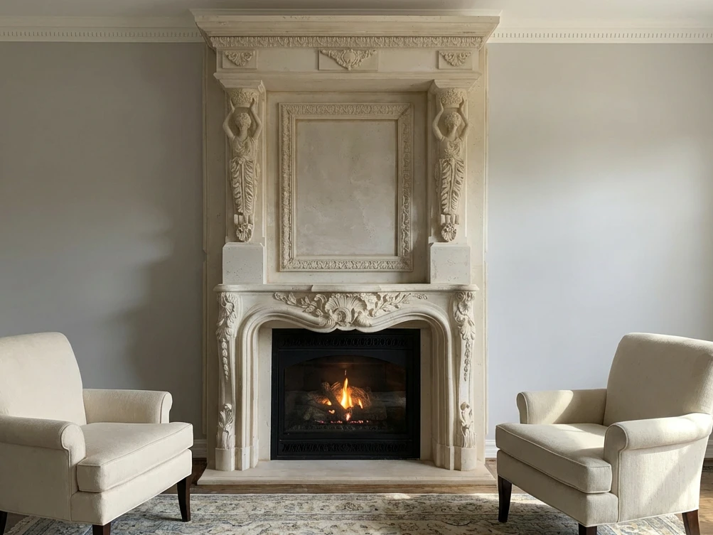 Custom Cast Stone Mantel M-027